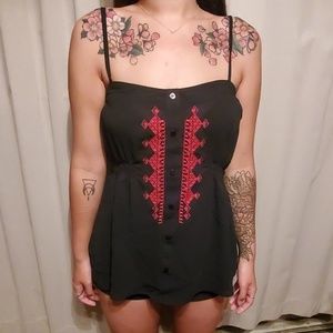 Sheer black embroidered tank